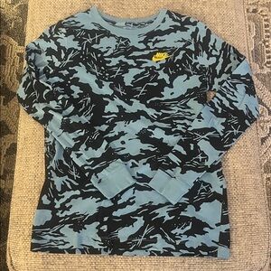 Nike Kids Black and Blue Camo Long Sleeve Tee